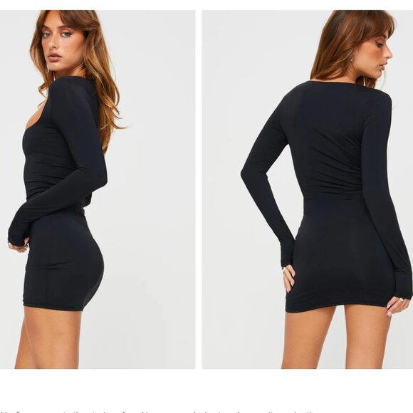 NWT Princess Polly Back in Time Long Sleeve Mini Dress Black Size US 8 / AU 12 - Picture 2 of 3